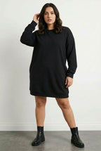 Plus Size Crew Neck Long Sleeve Short Sweat Dress