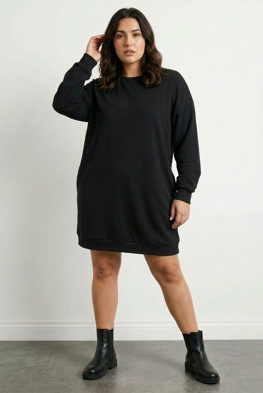 Plus Size Crew Neck Long Sleeve Short Sweat Dress