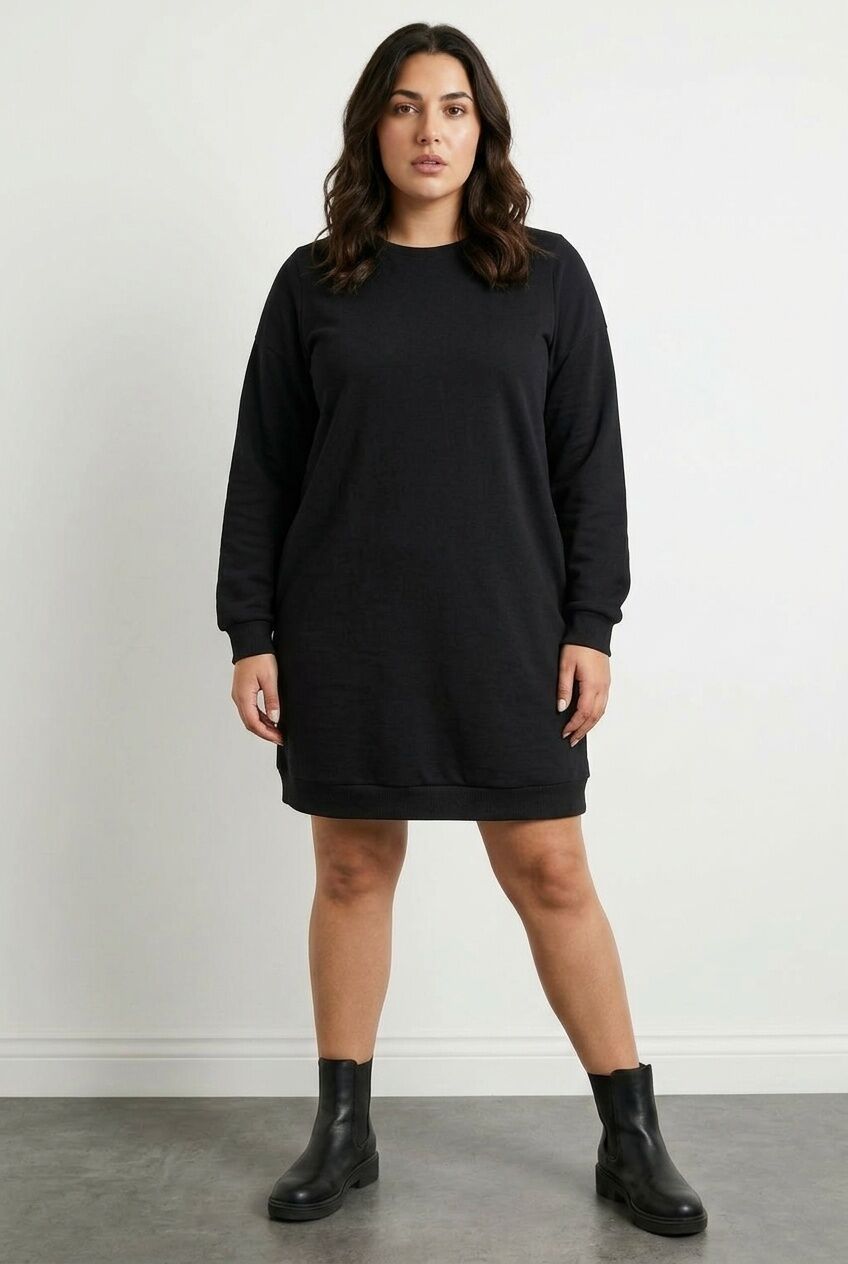 Plus Size Crew Neck Long Sleeve Short Sweat Dress