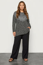 Plus Size Crew Neck Long Sleeve Sequin Embellished Blouse