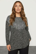 Plus Size Crew Neck Long Sleeve Sequin Embellished Blouse