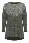 Plus Size Crew Neck Long Sleeve Sequin Embellished Blouse