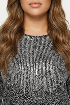 Plus Size Crew Neck Long Sleeve Sequin Embellished Blouse