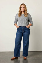 Plus Size Crew Neck 3/4 Sleeve Button Detailed Blouse