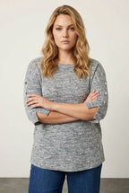 Plus Size Crew Neck 3/4 Sleeve Button Detailed Blouse