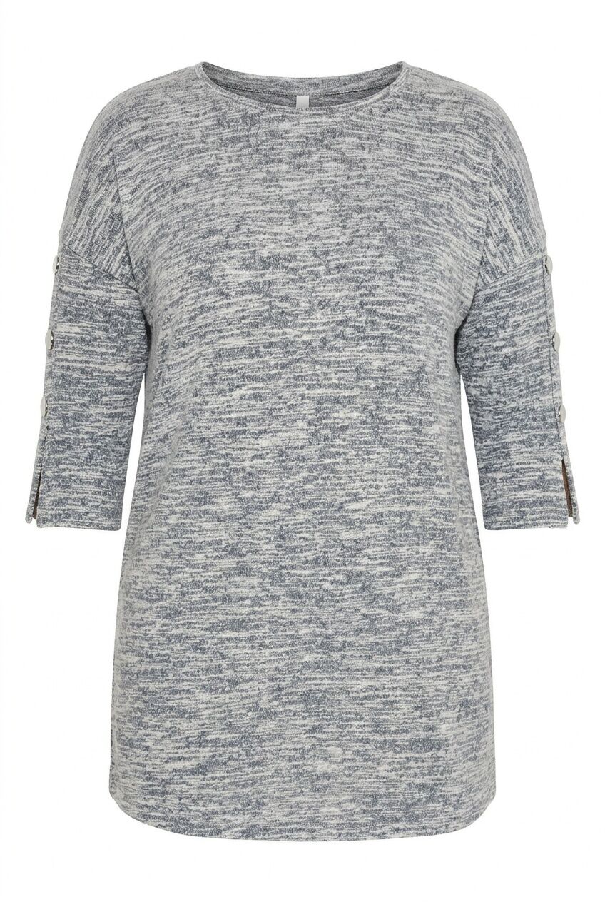 Plus Size Crew Neck 3/4 Sleeve Button Detailed Blouse