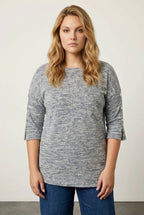 Plus Size Crew Neck 3/4 Sleeve Button Detailed Blouse