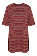 Plus Size Crew Neck Half Sleeve Striped T-shirt with Slit Detail