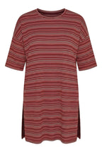 Plus Size Crew Neck Half Sleeve Striped T-shirt with Slit Detail