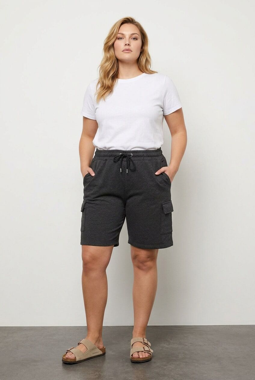 Plus Size Pocketed Drawstring Waist Loose Fit Jogger Shorts