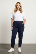 Plus Size Pocketed Elastic Waist Lycra Slim Leg Stretch Pants