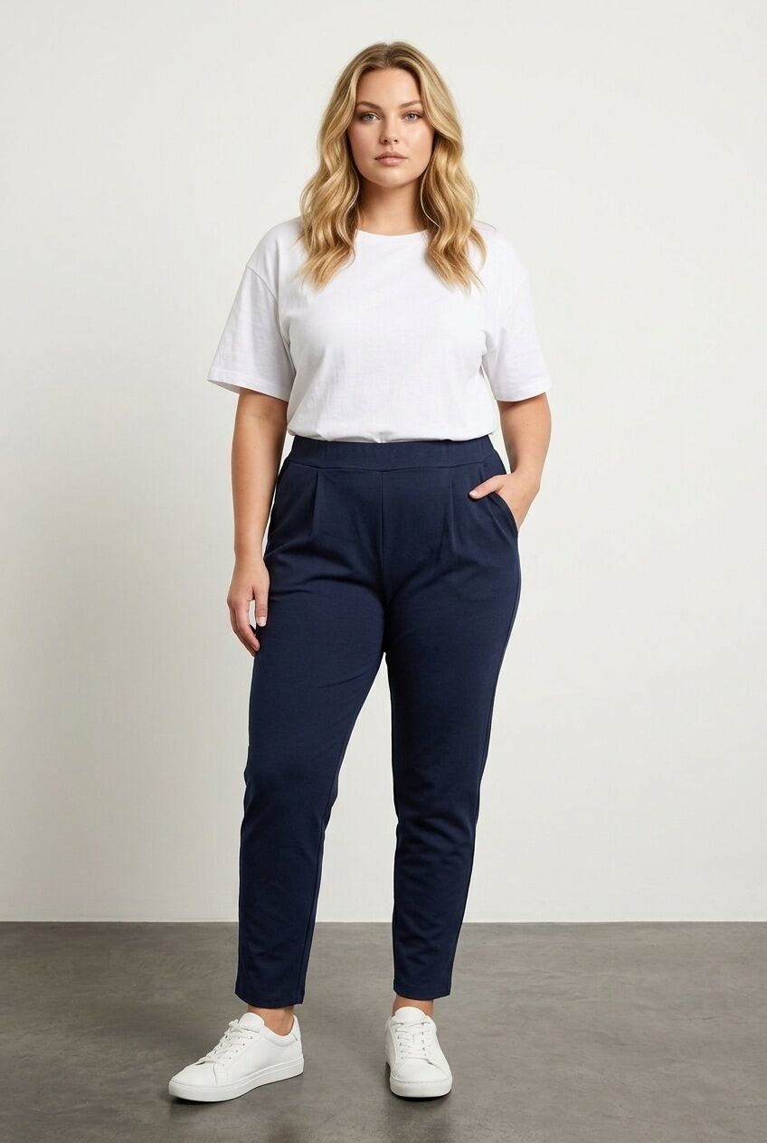 Plus Size Pocketed Elastic Waist Lycra Slim Leg Stretch Pants