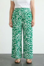 Plus Size Elastic Waist Wide Leg Patterned Pocketed Pants