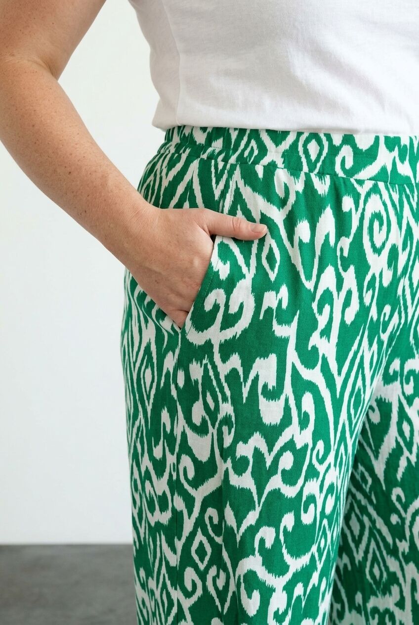 Plus Size Elastic Waist Wide Leg Patterned Pocketed Pants