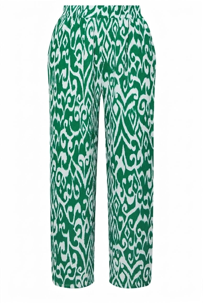 Plus Size Elastic Waist Wide Leg Patterned Pocketed Pants