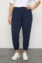 Plus Size Carrot Fit Pants with Elasticated Waist and Cuffs, and Pockets