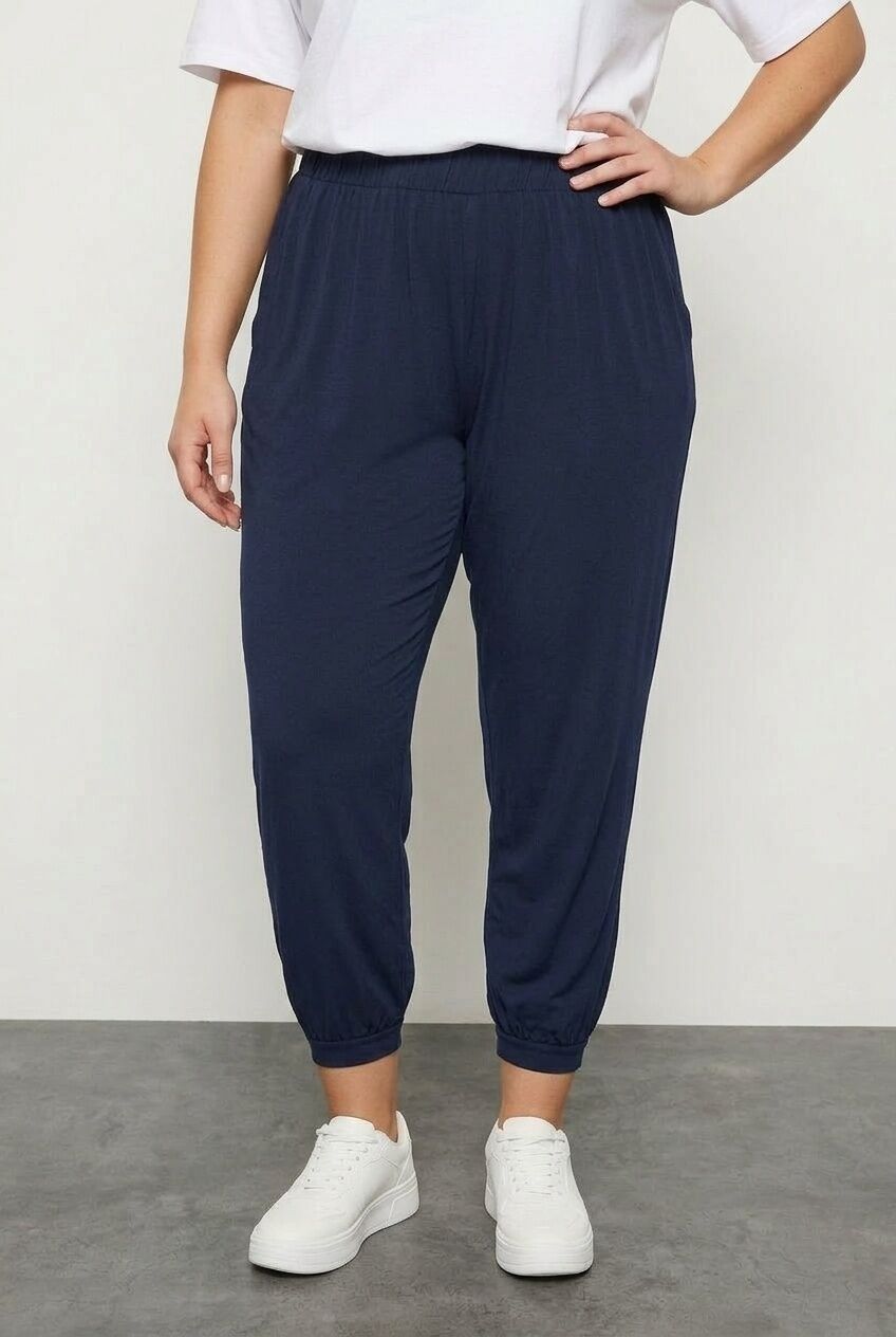 Plus Size Carrot Fit Pants with Elasticated Waist and Cuffs, and Pockets