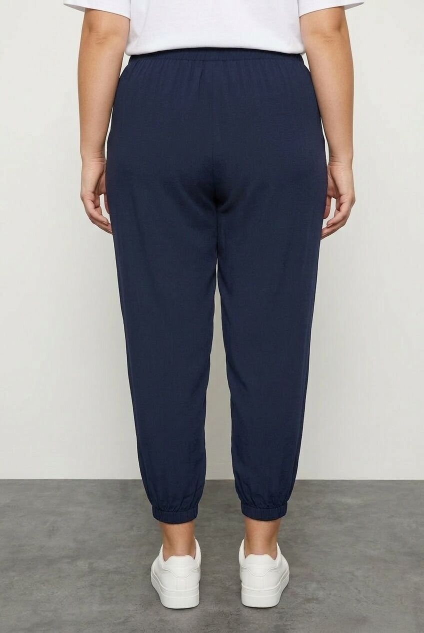 Plus Size Carrot Fit Pants with Elasticated Waist and Cuffs, and Pockets