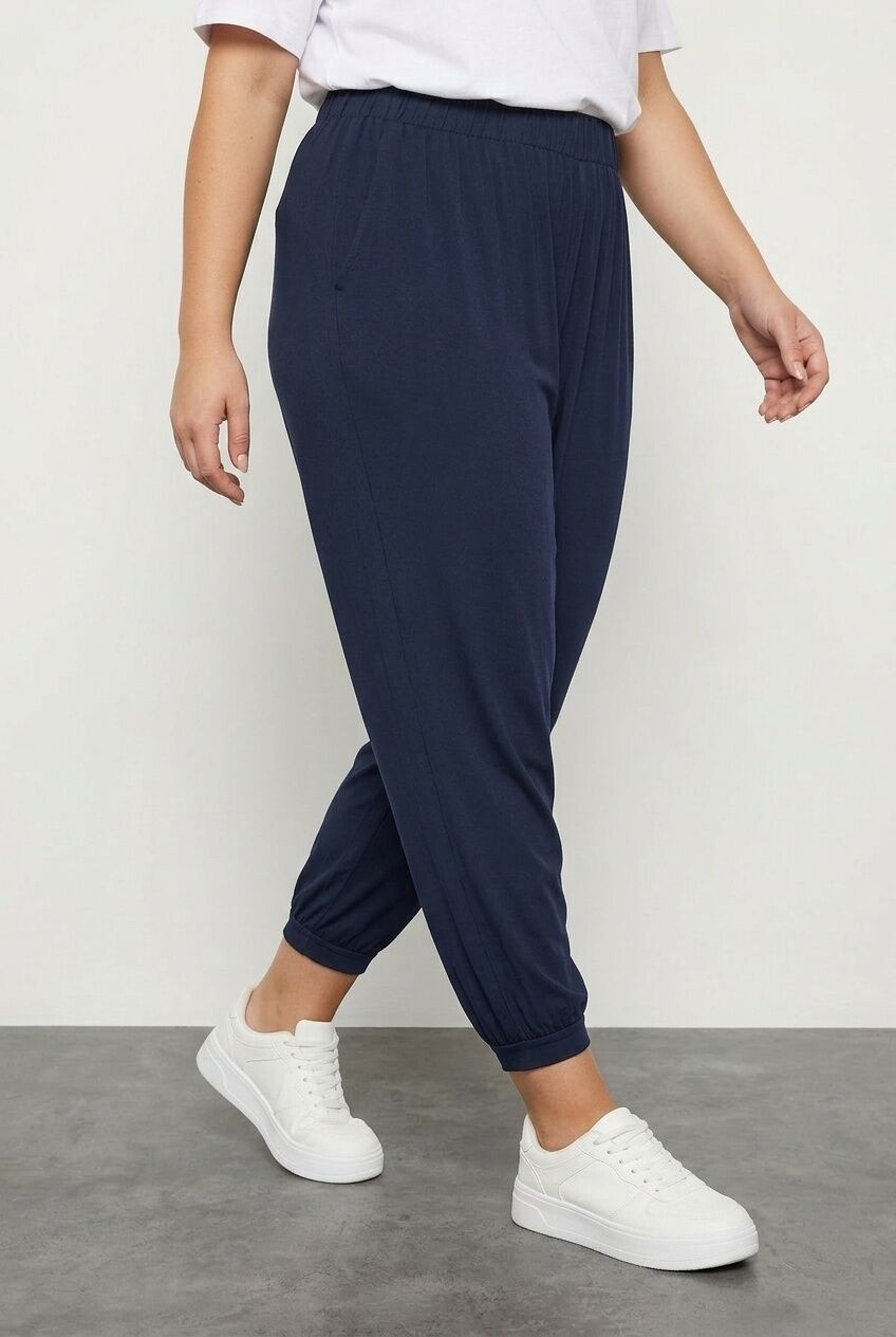 Plus Size Carrot Fit Pants with Elasticated Waist and Cuffs, and Pockets