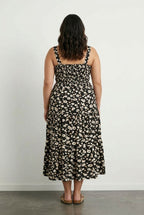 Plus Size Floral Patterned Thick Strapped Elastic Waist Dress