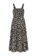 Plus Size Floral Patterned Thick Strapped Elastic Waist Dress