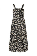Plus Size Floral Patterned Thick Strapped Elastic Waist Dress