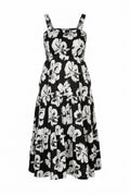 Plus Size Floral Print Thick Strapped Elastic Waist Dress