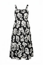 Plus Size Floral Print Thick Strapped Elastic Waist Dress