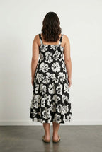 Plus Size Floral Print Thick Strapped Elastic Waist Dress