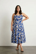 Plus Size Floral Print Thick Strap Elastic Waist Dress