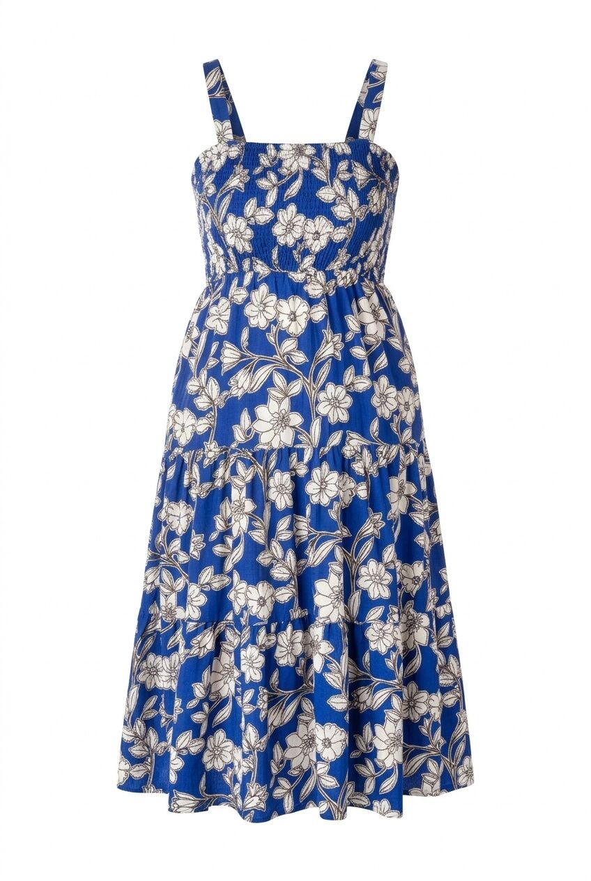 Plus Size Floral Print Thick Strap Elastic Waist Dress