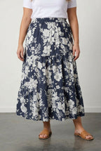 Plus Size Floral Patterned Elasticated Waist Ankle-Length Long Skirt