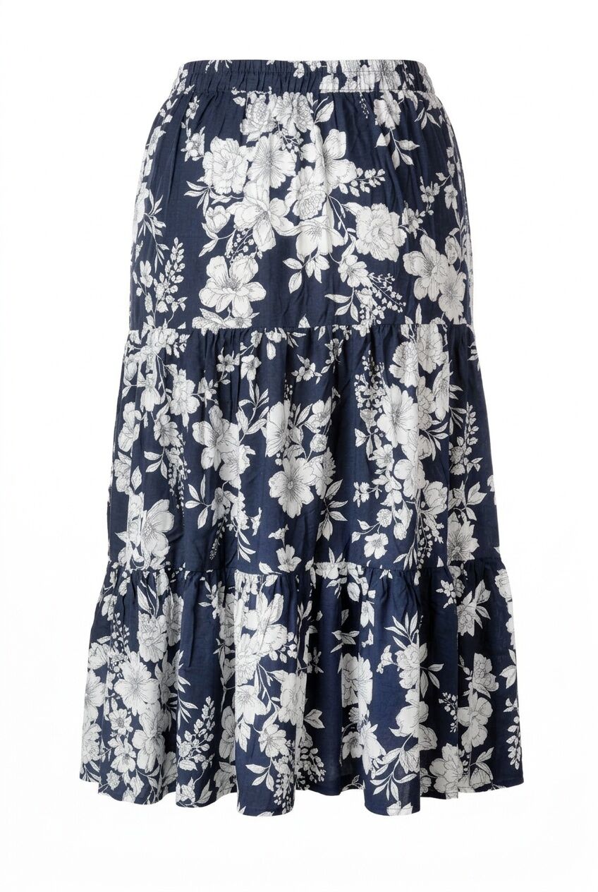 Plus Size Floral Patterned Elasticated Waist Ankle-Length Long Skirt