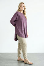 Plus Size Crew Neck Long-Line Stone Detailed Blouse