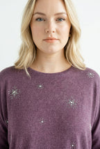 Plus Size Crew Neck Long-Line Stone Detailed Blouse