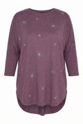 Plus Size Crew Neck Long-Line Stone Detailed Blouse