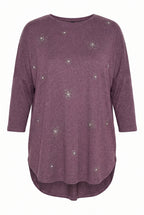 Plus Size Crew Neck Long-Line Stone Detailed Blouse