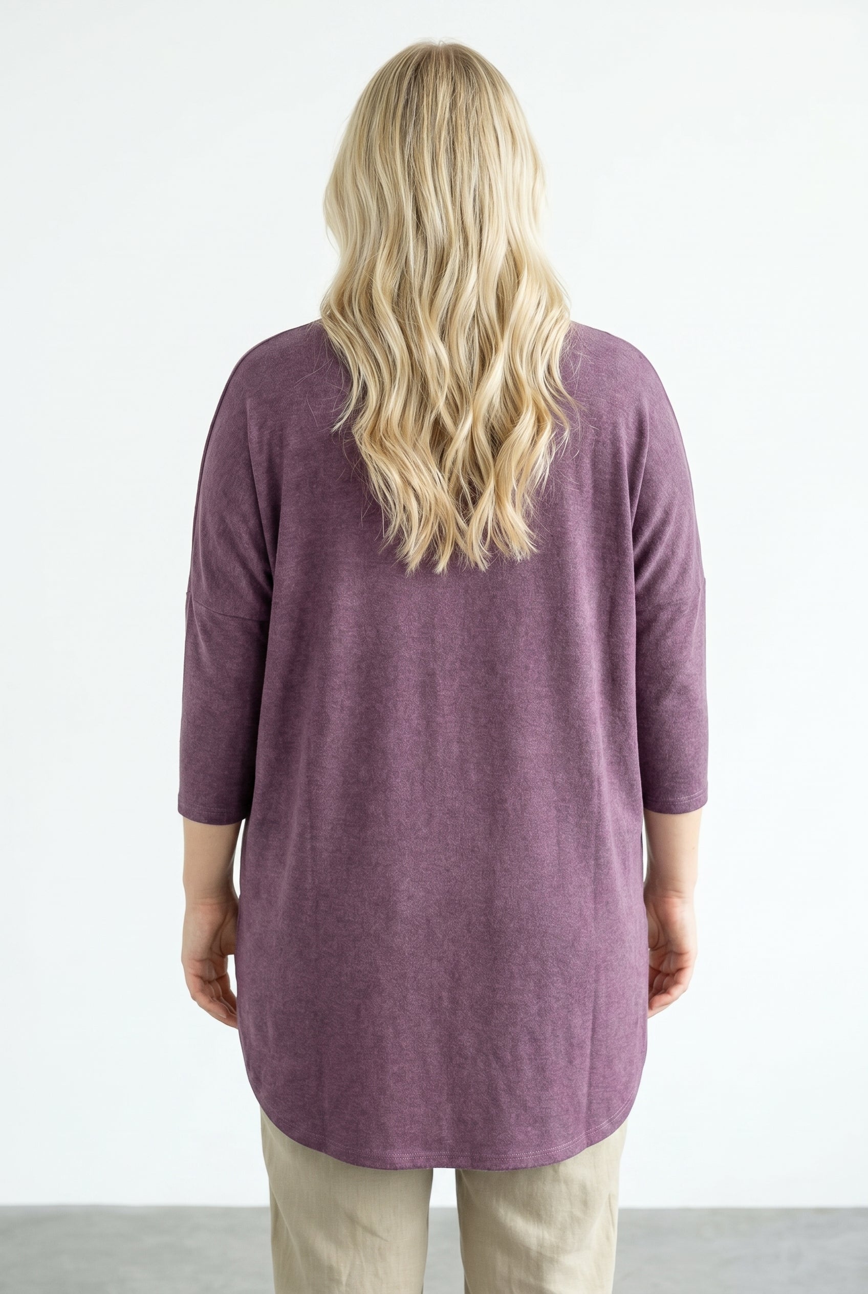 Plus Size Crew Neck Long-Line Stone Detailed Blouse