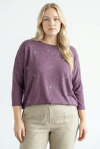 Plus Size Crew Neck Long-Line Stone Detailed Blouse