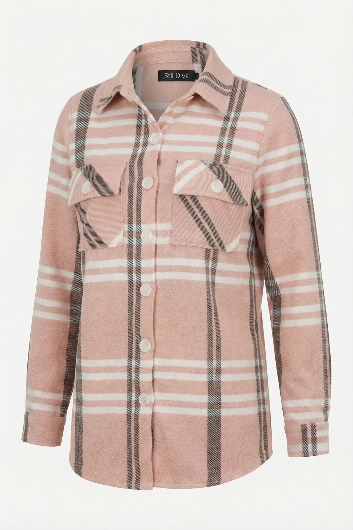 Plus Size Buttoned Pocketed Coffee Lumberjack Shirt