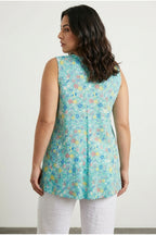 Plus Size V-Neck Sleeveless Floral Patterned Long T-shirt
