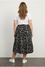 Plus Size Elastic Waist Pleated Floral Print Stretchy Fabric Skirt