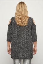 Plus Size Open Shoulder Detailed Polka Dot Half Sleeve Blouse