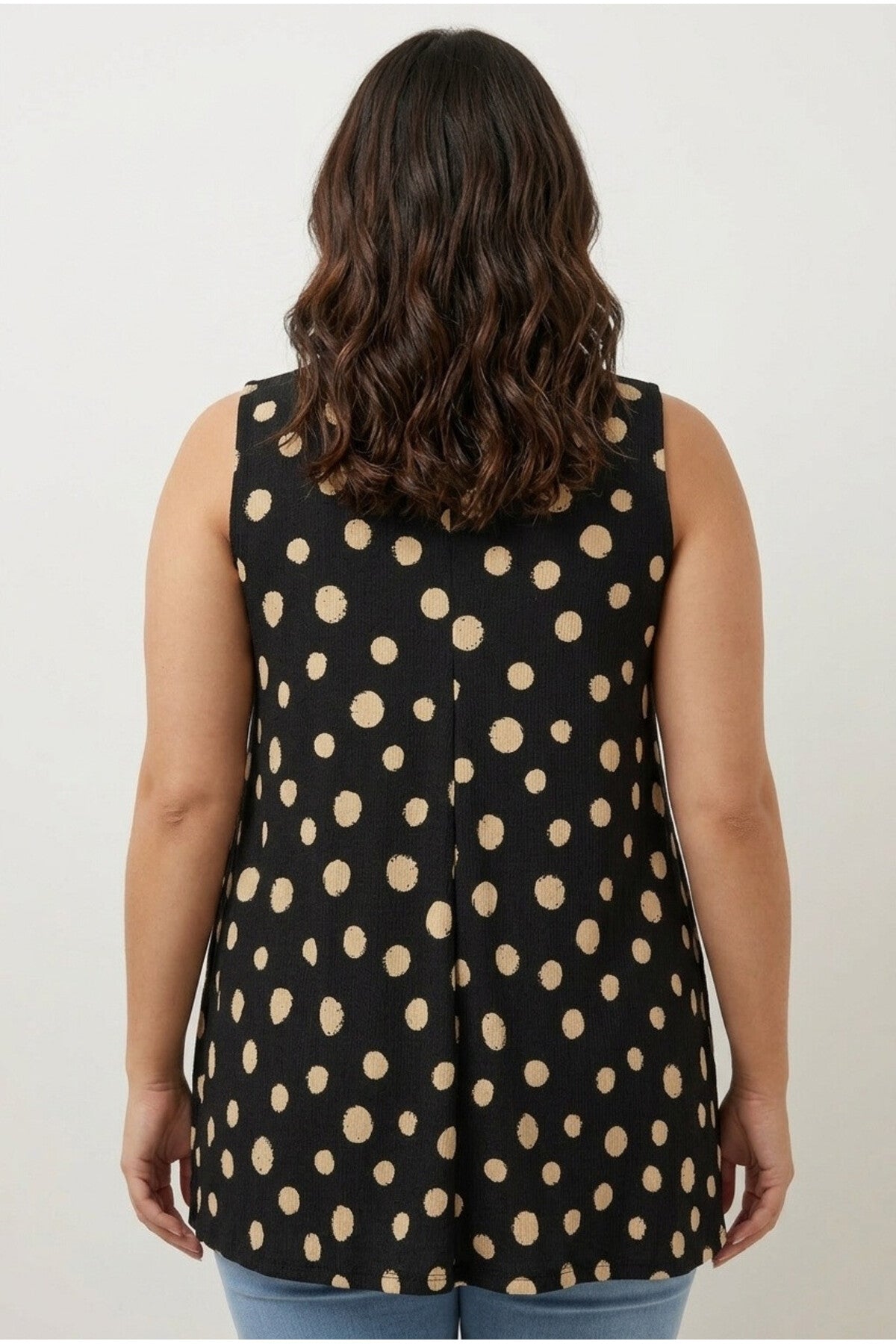 Plus Size V-Neck Sleeveless Polka Dot T-shirt