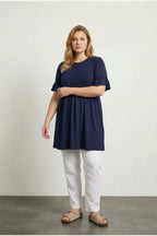 Plus Size Sleeve Detailed Elastic Waist Pleated Tunic T-shirt