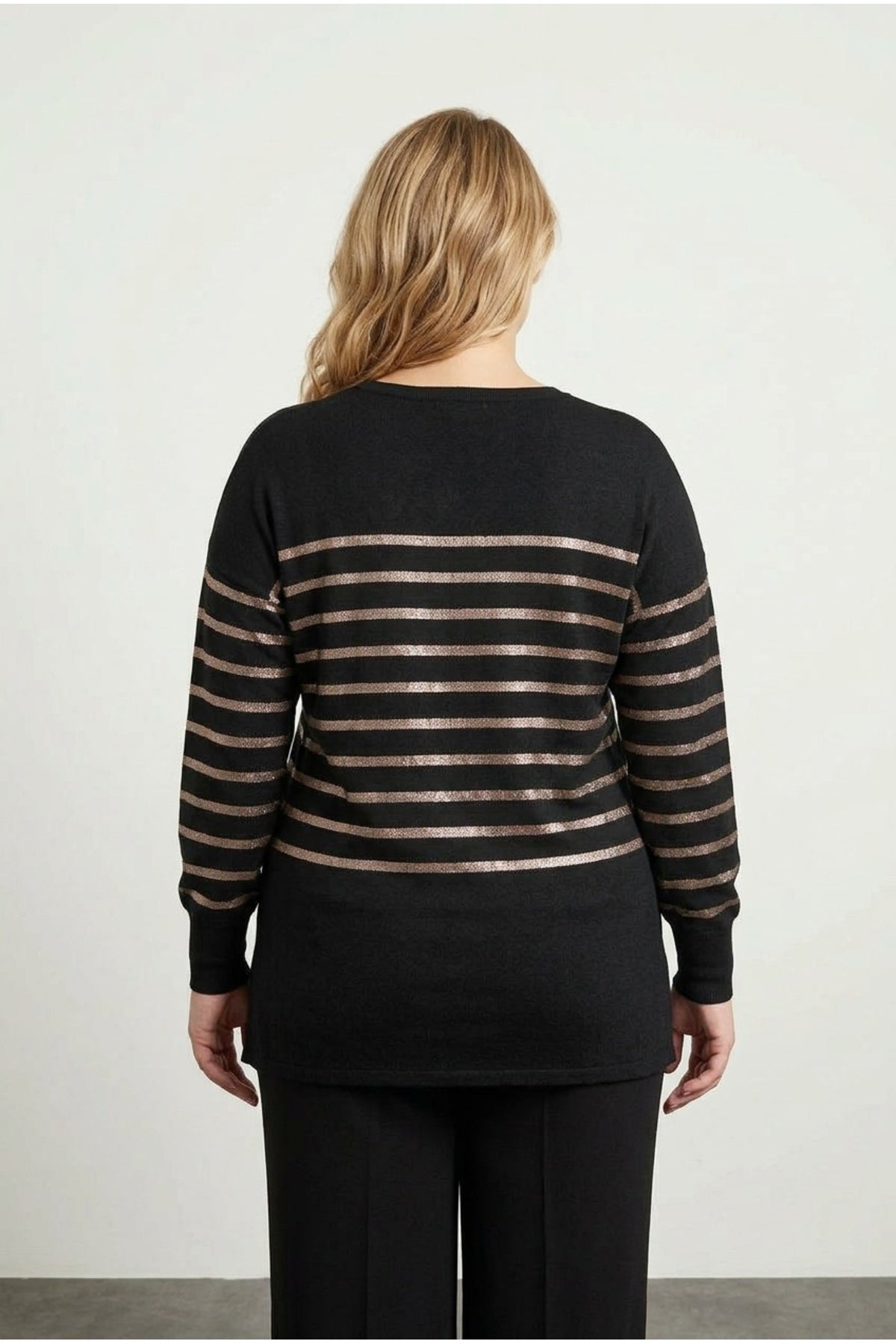 Plus Size Long Sleeve V-Neck Blouse with Elasticated Cuffs