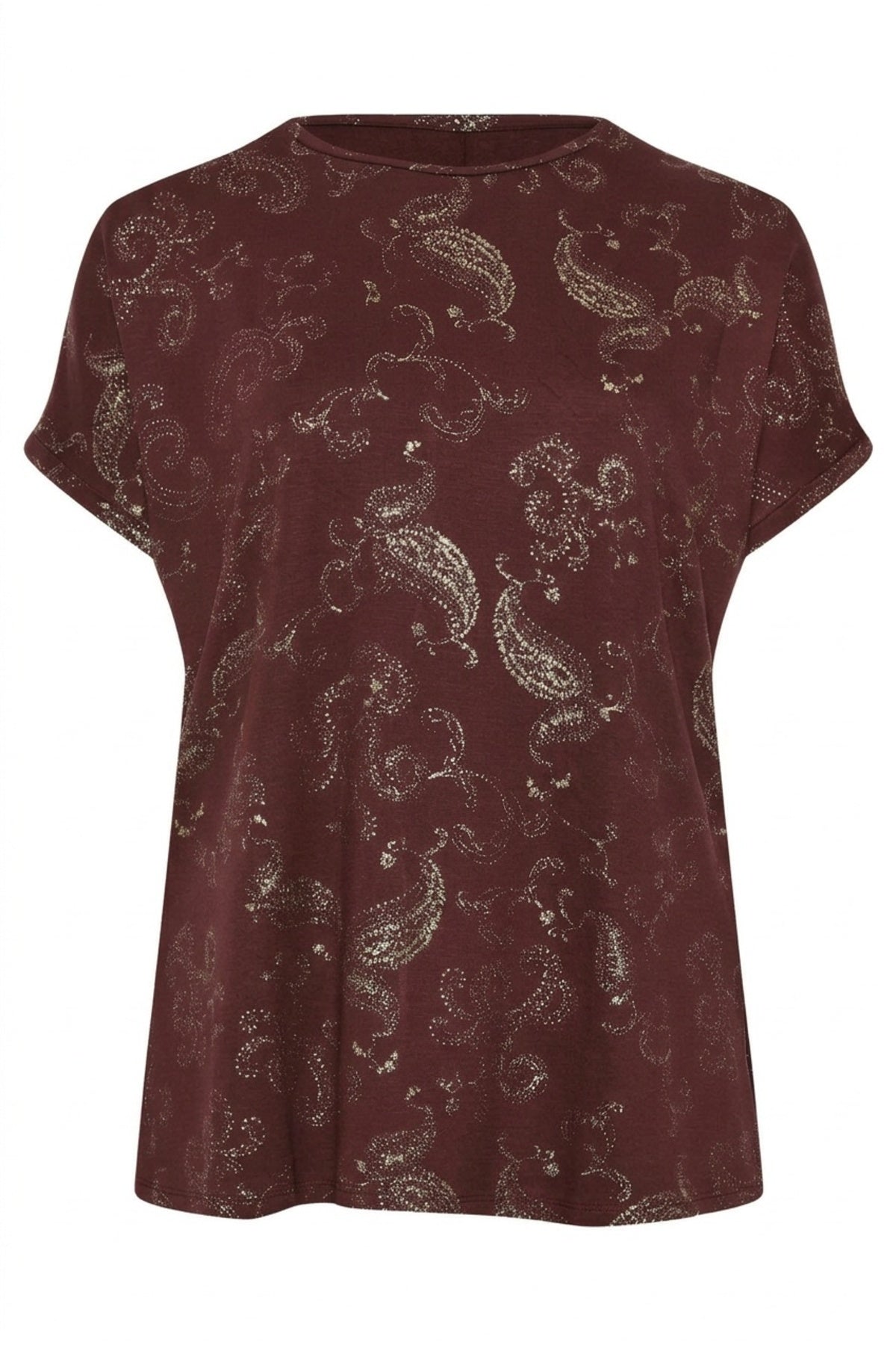 Plus Size Short Sleeve Crew Neck Metallic Patterned Blouse