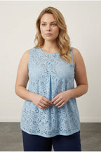 Plus Size V-Neck Sleeveless Lace Detailed Unlined Blouse