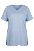Plus Size Short Sleeve V-Neck Side Slit Metallic Print T-shirt