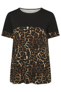 Plus Size Crew Neck Short Sleeve Leopard Print Stretchy Fabric T-shirt